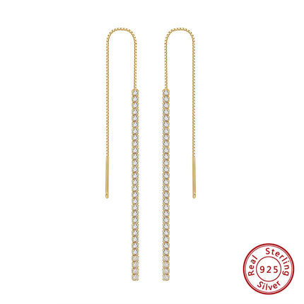 ORSA JEWELS 925 Silver Minimalism Dangle Long Chains Earrings for Women Vintage Cubic Zircon Drop Earings Jewelry Gifts SE111 PlatiNum