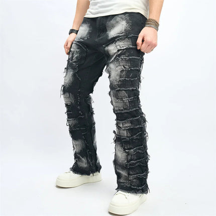 Denim Pants Men Ripped Distressed Washed Fashion Designer Male Denim Trousers Street Style Men's Slim Biker Jeans PlatiNum