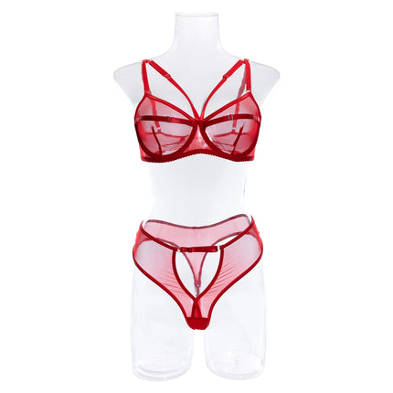 Sexy Black Mesh Lingerie Two Piece Sets Ultrathin See-through Hollow Out Bras And Panties Underwear Suit Erotic Intimate Suits