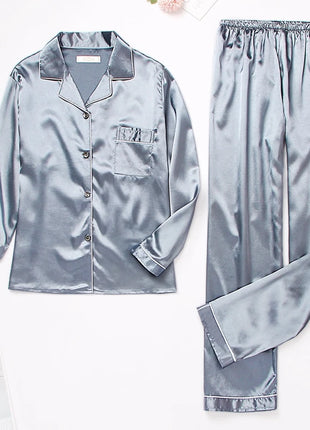 Pigiama da donna in raso di lusso Pj Set Colletto rovesciato Bottoni Top e pantaloni Indumenti da notte e pigiama per abiti estivi per la casa