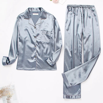 Pigiama da donna in raso di lusso Pj Set Colletto rovesciato Bottoni Top e pantaloni Indumenti da notte e pigiama per abiti estivi per la casa