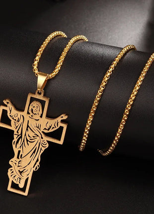 Vintage Christian Ice Crystal Jesus Head Pendant Necklace for Men and Women Cross Catholic Amulet Jewelry PlatiNum