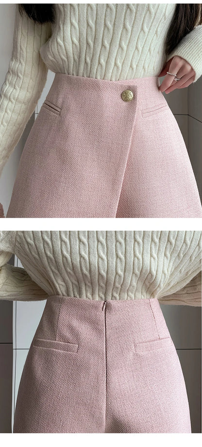 Autumn New Solid Woolen Shorts Skirt For Women 2025 New Fall Winter Small Fragrant Style Buttons Deco High Waisted Tweed Shorts
