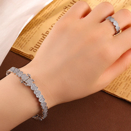 Set di Bracciale e Anello ZAKOL Hip Hop con Charm a Cuore in Zirconia Cubica per Uomo e Donna, Regalo di San Valentino per Coppie platinumshop