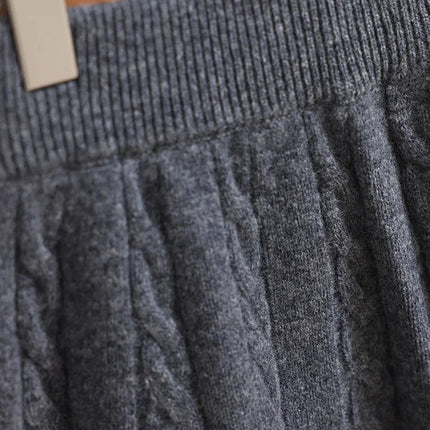 Women's Wool Mini Skirt A-line Twist Flower Elastic Waist Skirt Above Knee Umbrella Dress 100% Merino Wool Knitted Autumn Winter PlatiNum