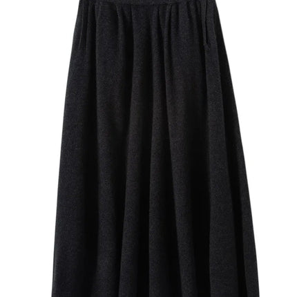 Classic Autumn Winter Wave Skirt 100% Cashmere Skirt Women A-Line Skirt Female Double Elastic Waist Pocket Warm Knit Long Dress PlatiNum