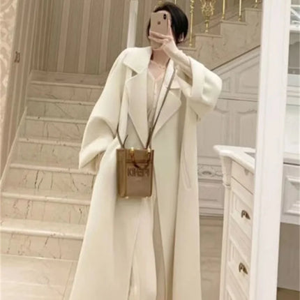 Double-sided Cashmere Big Collar Women's Coat 100% Pure Wool Reversible Woolen Coat High-End Fashion Loose Women's Wear 2026