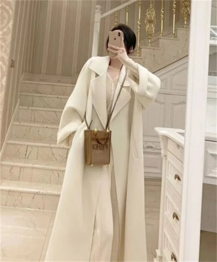 Double-sided Cashmere Big Collar Women's Coat 100% Pure Wool Reversible Woolen Coat High-End Fashion Loose Women's Wear 2026