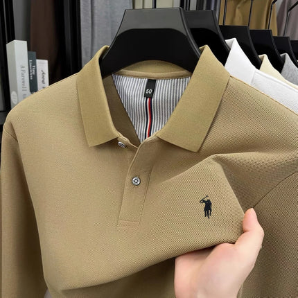 100% pure cotton autumn and winter men's sports fashion brand embroidered pony long-sleeved POLO business casual T-shirt