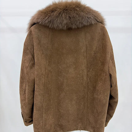 2026 Autumn Winter Women's White Goose Down Coats Natural Real Fox Fur Collar Jacket Outwear Luxury Female Jacket