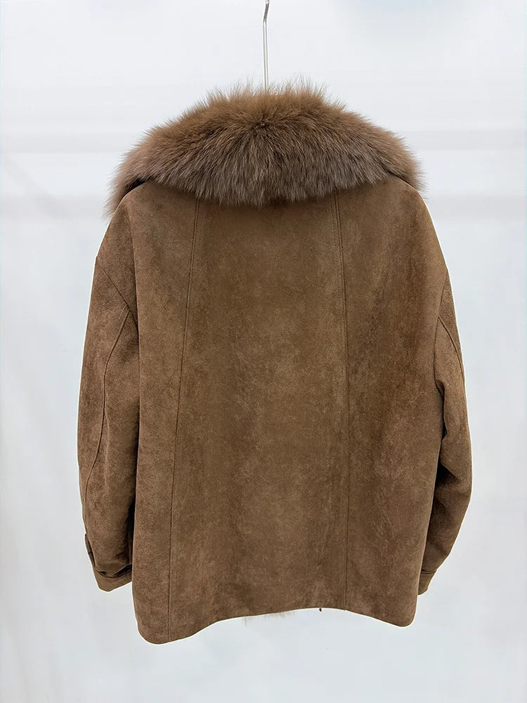 2026 Autumn Winter Women's White Goose Down Coats Natural Real Fox Fur Collar Jacket Outwear Luxury Female Jacket