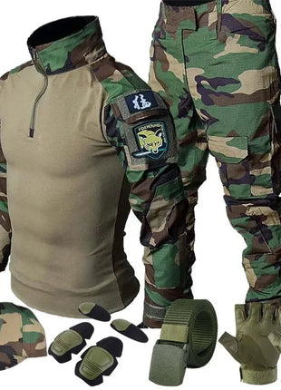 Woodland Tactical Unifirm Mens Sets Outdoor Hunting Training Suits Combat Shirts Ripstop Pants Workwear Clothes Wear-resisting PlatiNum