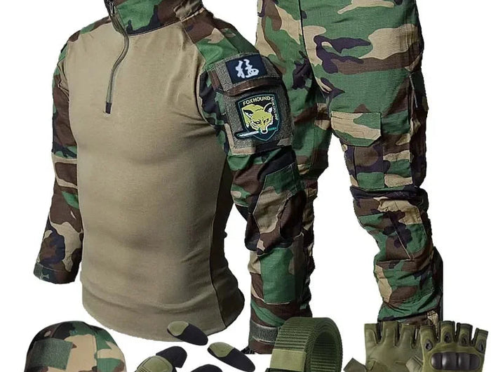 Woodland Tactical Unifirm Mens Sets Outdoor Hunting Training Suits Combat Shirts Ripstop Pants Workwear Clothes Wear-resisting PlatiNum