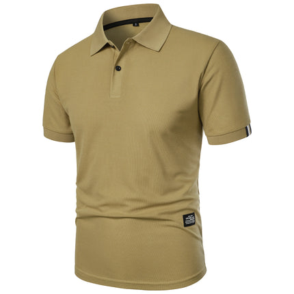 Men's Casual Short Sleeve Button-Up Lapel Solid Color T-Shirt