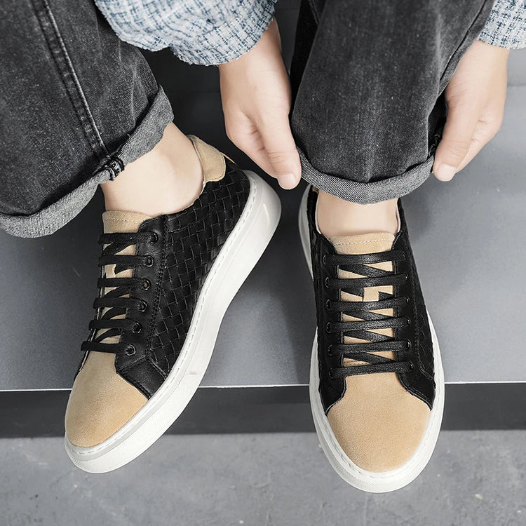 Sneakers Premium Breathable Woven Black Casual Shoes for Men Lightweight Comfortable Daily Walking Outdoor Footwear