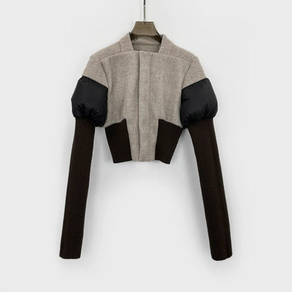 2025AW  Dark Style Women's Wool-blend Tweed Paneled Down Jacket Female Casual Fashion Coats Women's Clothing