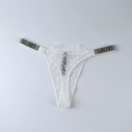 2026 New Satin Letter Rhinestone G-String Women Underwear Sexy Lace Lingerie Low Waist Seamless Panties Panties