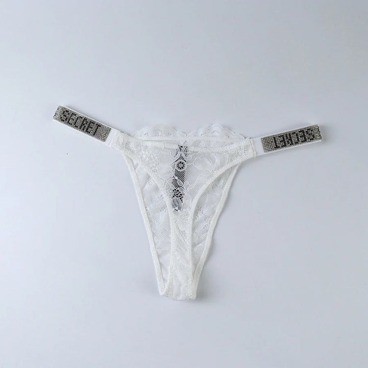 2026 New Satin Letter Rhinestone G-String Women Underwear Sexy Lace Lingerie Low Waist Seamless Panties Panties