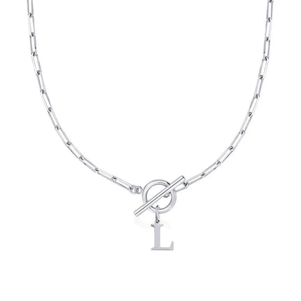 Women stainless steel Initial necklace A-Z Letter charms pendant Choker Women silvery Chain Ot Deduction Necklace For Women 2025 PlatiNum