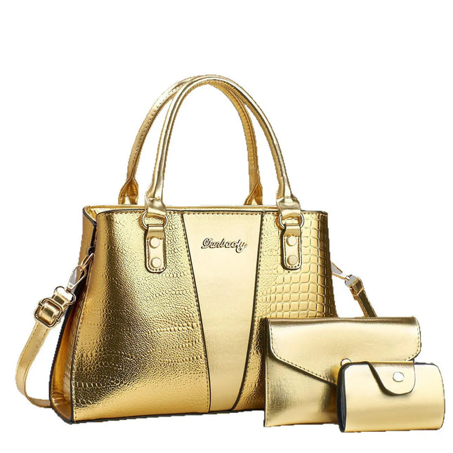 Large Capacity Crocodile Pattern Mother-Daughter Handbag Set Women's Shoulder Bag Fashionable PU Material Autumn Winter Bag PlatiNum