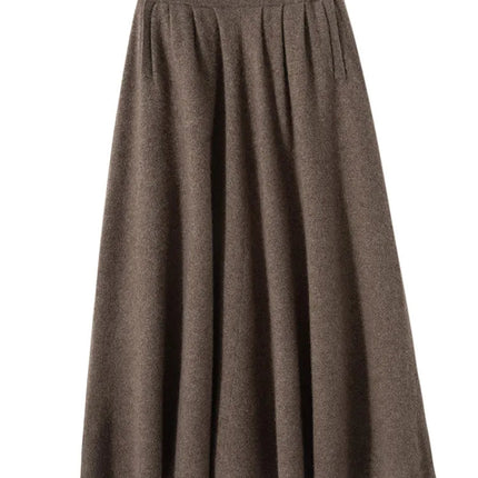 Classic Autumn Winter Wave Skirt 100% Cashmere Skirt Women A-Line Skirt Female Double Elastic Waist Pocket Warm Knit Long Dress PlatiNum