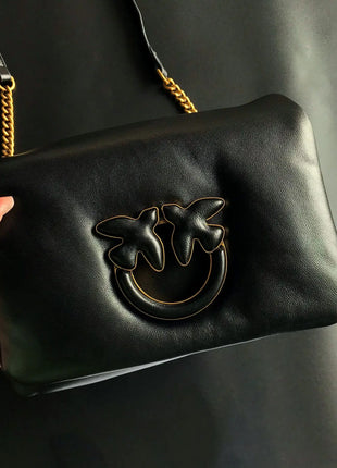 Nuova Borsa a Tracolla/Crossbody da Donna 2026 Ispirata a Pinko in Tweed con Cigno, in Vera Pelle