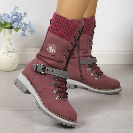 Plus Size Shoes for Women 36-43 Autumn Winter Fashion Warm Lace Up Platform Wedges Non-slip Mid-calf Boots Women Boot