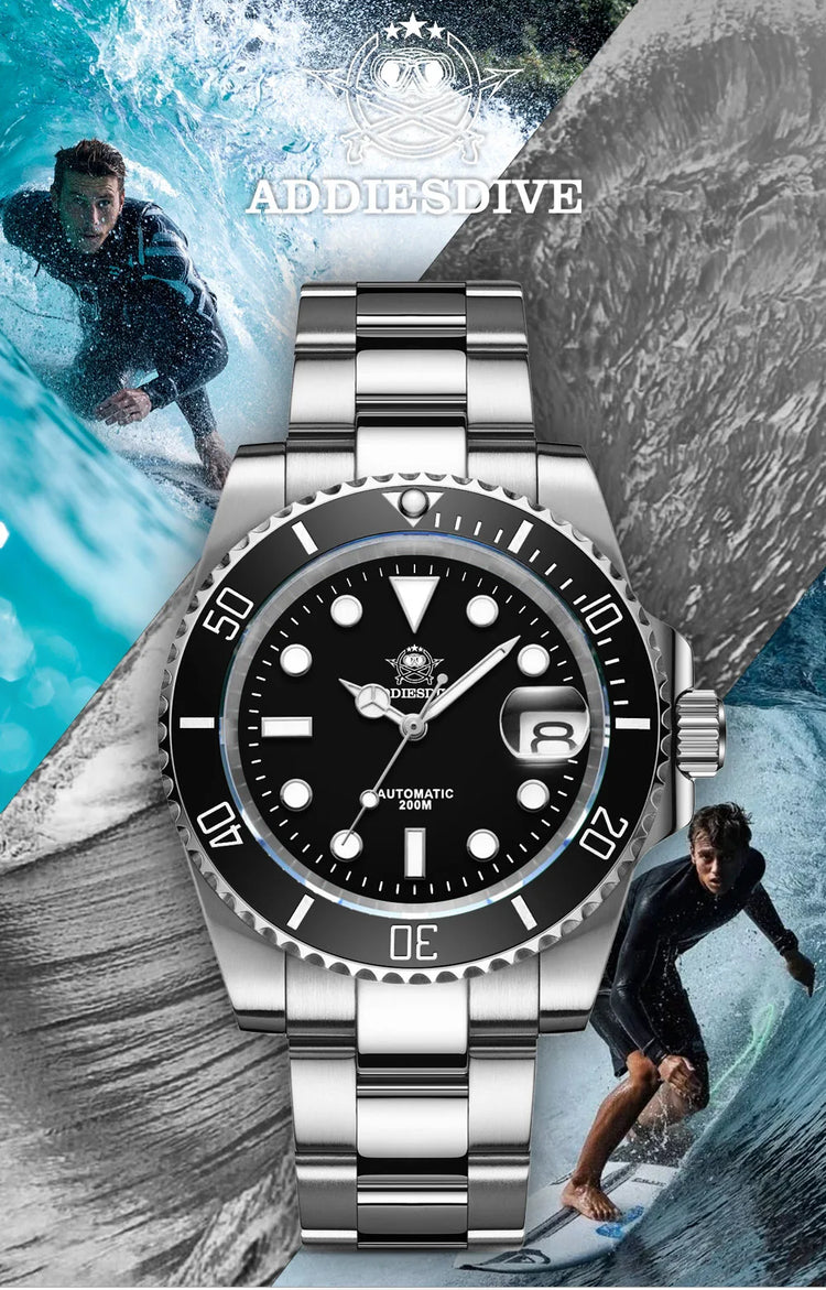 ADDIESDIVE AD2503 Luxury Men Watch Water Sapphire Glass Waterproof 200M C3 Super Luminous Calendar Automatic Mechanical Watch