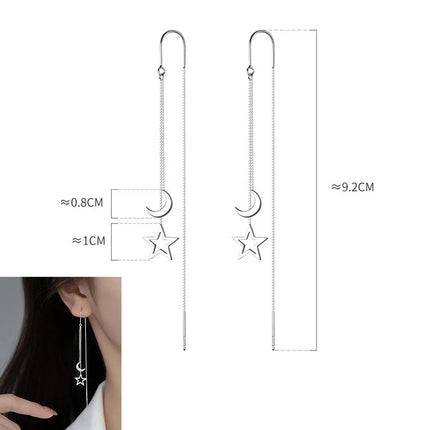 Ventfille 925 Sterling Silver Star Earring for Women Girl Simple Tassels Chain Fashion Office Jewelry Gift Dropshipping PlatiNum