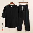 Men's Two-Piece Set (Shirt + Pants) Comfortable Cotton Linen Tang Suit Loose Kung Fu Pants New Retro Casual Short Sleeve Men's Shirt