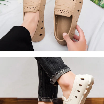 Mocassini Comodi da Uomo in Pelle, Scarpe Antiscivolo da Guida, Sandali Estivi, Zoccoli Casual con Punta Tonda, Scarpe da Lavoro Slip-on