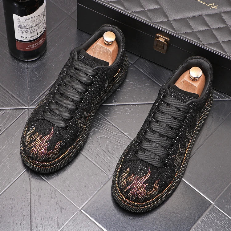 New Style Luxury Men's High Hip-hop Casual Shoes Men Black Fashion Rivets Shoes Italy Fashion Leisure Driving Loafers