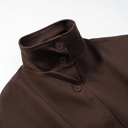 5 Colors New Autumn High Collar Woolen Cape Coat Tie Bow Sashes Long Bat Sleeve Front Buttons Cloak Shawl Jacket Loose Outerwear