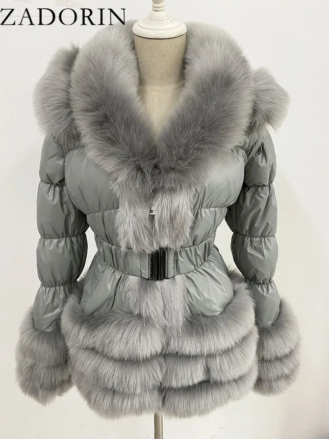 ZADORIN 2026 Winter Woman Clothes Warm White Duck Down Jacket Women Detachable Sleeve and Hood Faux Fur Coat Black Puffer Jacket
