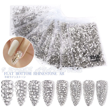 AB/Clear 1 Bag Nail Rhinestones Sizes SS3-SS12 1440 pcs Nail Art Decoration Flatback Glass Stones Shiny Gems DIY Gems nail accessories