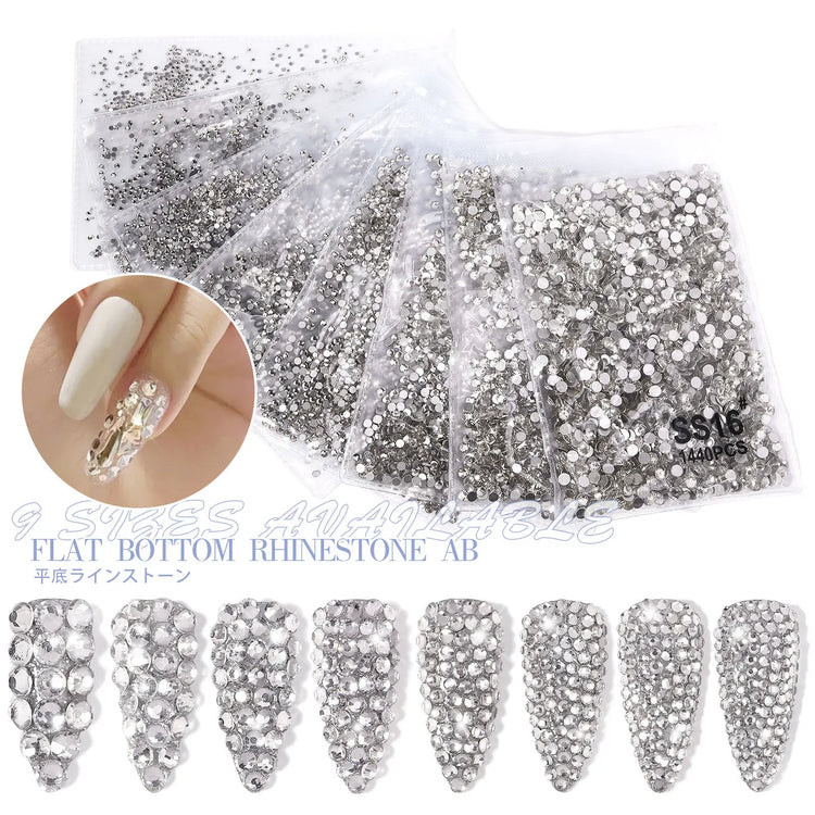 AB/Clear 1 Bag Nail Rhinestones Sizes SS3-SS12 1440 pcs Nail Art Decoration Flatback Glass Stones Shiny Gems DIY Gems nail accessories