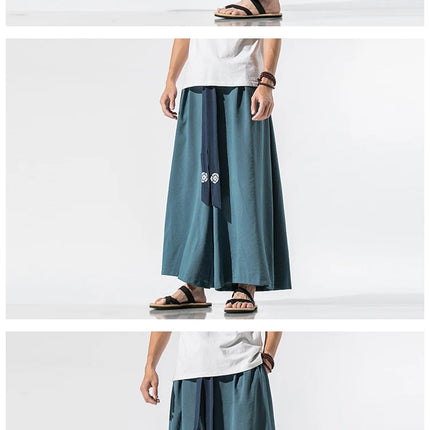 Pantaloni Larghi da Uomo Stile Kimono Giapponese 2026, Joggers Retrò, Pantaloni Larghi in Lino Stile Yukata, Pantaloni Robe Nepal con Cavallo Ampio