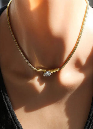 GANEMLY 316L Stainless Steel Snakehead Shining Zircon Necklace Trendy Neck Chain Choker Collar Waterproof Jewelry For Women PlatiNum