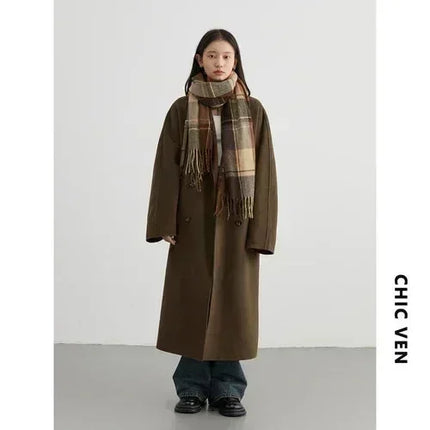 CHIC VEN Women Long Double-sided Woolen Coats Retro Loose Female Overcoat Double Breasted Ladies Windbreak Autumn Winter 2026