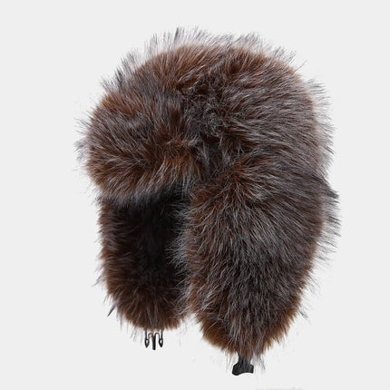 Women's Korean Style Imitation Fox Fur Lei Feng Cap Winter Thick Plush Ear Protection Hat for Outdoor Snow Cold And Warmth