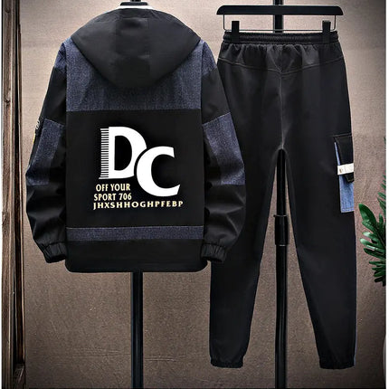Casual Two Piece Men's Sets Clothing Spring Autumn Hooded Jackets And Pants Tracksuits Youth Street Wear Loose Top Coat & Jogger