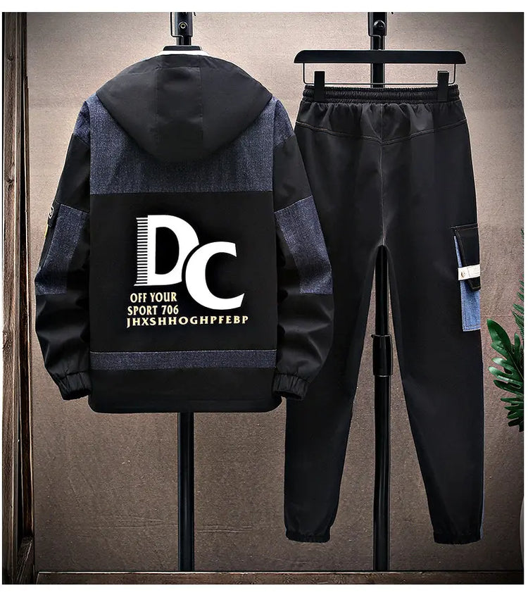 Casual Two Piece Men's Sets Clothing Spring Autumn Hooded Jackets And Pants Tracksuits Youth Street Wear Loose Top Coat & Jogger