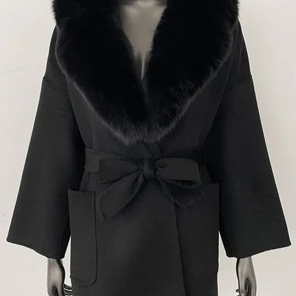 CXFS 2025 Winter Fashion Women Double-sided Wool Cashmere Coat with Detachable Natural Fox Fur Collar New design suit collar