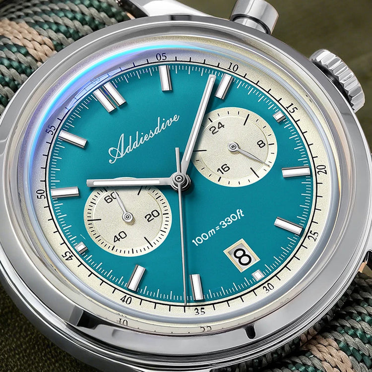 ADDIESDIVE AD2542 Luxury Quartz Chronograph Watch for Men Japanese 0S21 Movement 38mm Stainless Steel Case BGW9 Lume 100M Waterp