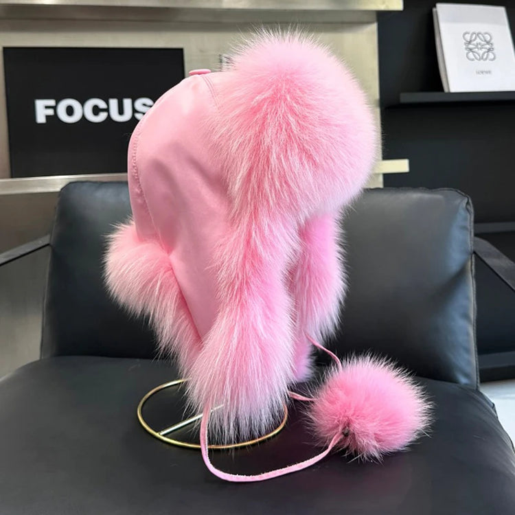 2026 100% Real Fox Fur Hats Women's Russian Ushanka Aviator Trapper Snow Skiing Hat Caps Earflap Winter Raccoon Fur Outerwear Ha
