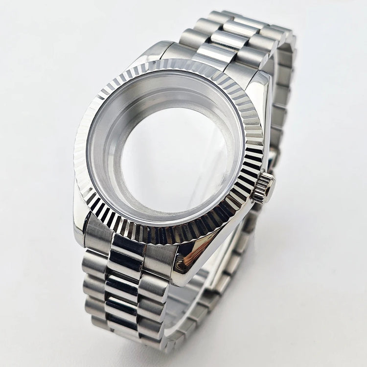 40mm Sapphire Glass For Men Watch Case Fit Miyota 8215 8285 DG2813 Movement Waterproof Jub President Stainless Strap 31mm Dial