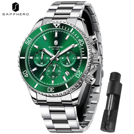 SAPPHERO Orologio Uomo Quarzo Lusso Cronografo Sport Acciaio Inossidabile Impermeabile 50M Data Luminoso Orologio Elegante Business
