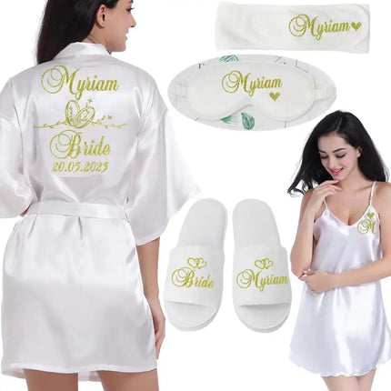 Logo personalizzato Data di matrimonio Nome Accappatoio Abito da sposa in seta sintetica Sposa Damigella d'onore Abiti da sposa Donna Bachelorette Preparewear platinumshop