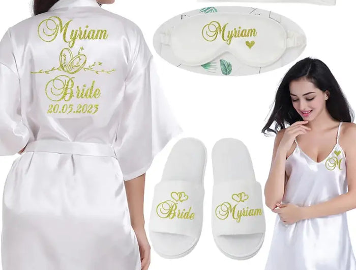 Logo personalizzato Data di matrimonio Nome Accappatoio Abito da sposa in seta sintetica Sposa Damigella d'onore Abiti da sposa Donna Bachelorette Preparewear platinumshop
