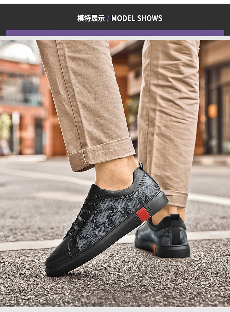 Europe New Shoes for Men Genuine Leather Casual Shoes Cool Black Flat Skateboard Shoes Street Fashion Sneakers
